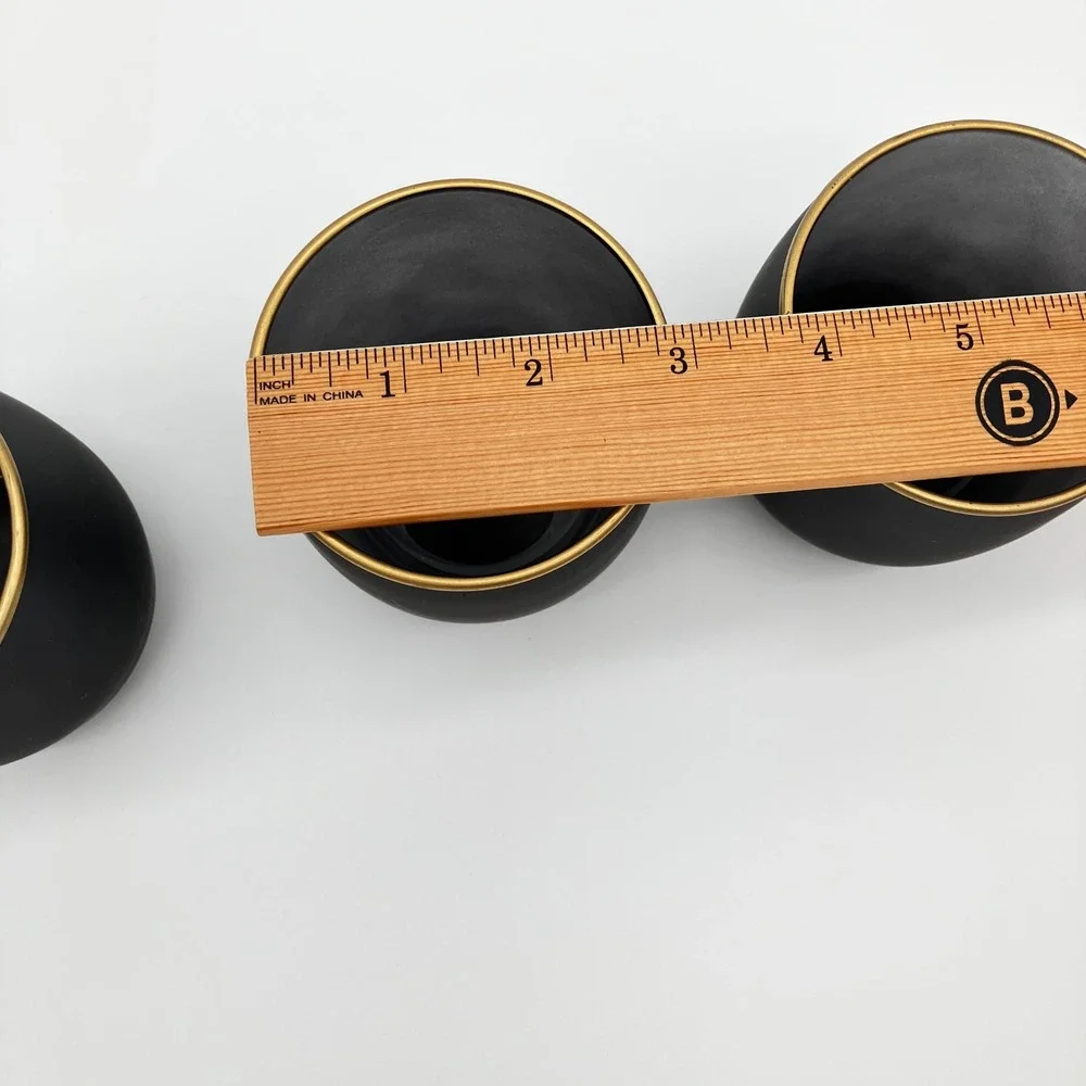 Votive Candle Holders Set of 3 Matte Black Gold Rim Frosted Glass